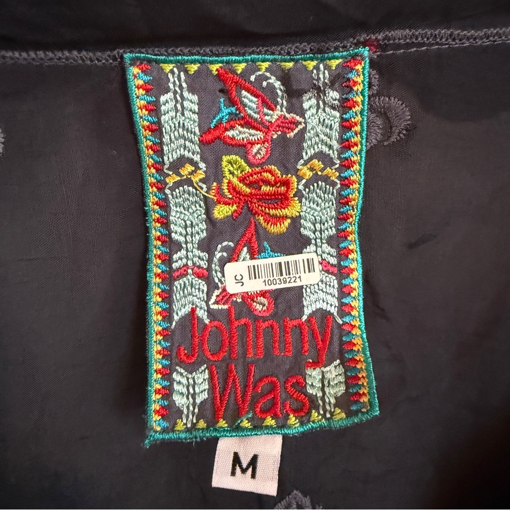 Johnny Was Black Gray Embroidered Eyelet Open Front w/tie Kimono Duster Size Med - Picture 7 of 9